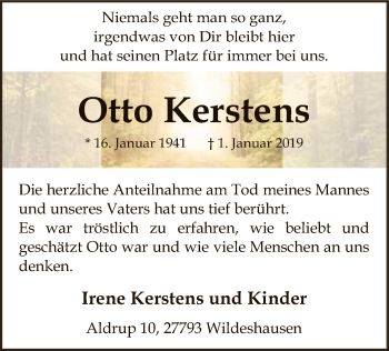 Traueranzeige von Otto Kerstens von SYK