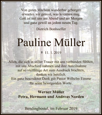 Traueranzeige von Pauline Müller von SYK