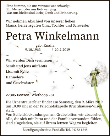 Traueranzeige von Petra Winkelmann von SYK