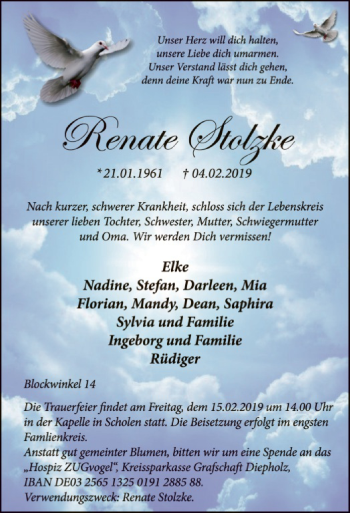 Traueranzeige von Renate Stolzke von SYK