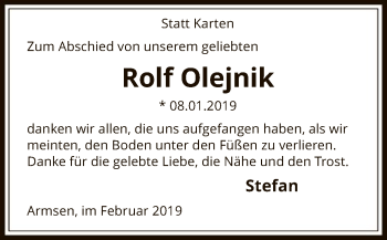 Traueranzeige von Rolf Olejnik von SYK