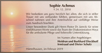 Traueranzeige von Sophie Achmus von SYK