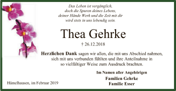 Traueranzeige von Thea Gehrke von SYK