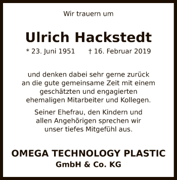 Traueranzeige von Ulrich Hackstedt von SYK