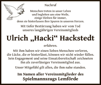 Traueranzeige von Ulrich Hackstedt von SYK