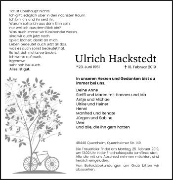 Traueranzeige von Ulrich Hackstedt von SYK