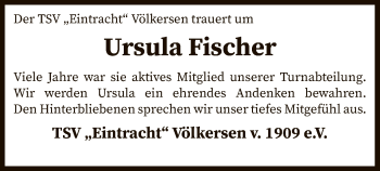 Traueranzeige von Ursula Fischer von SYK