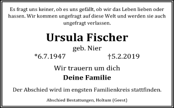 Traueranzeige von Ursula Fischer von SYK