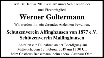 Traueranzeige von Werner Goltermann von SYK