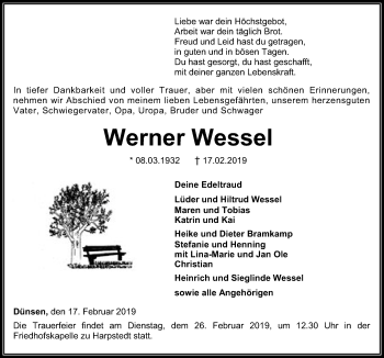 Traueranzeige von Werner Wessel von SYK