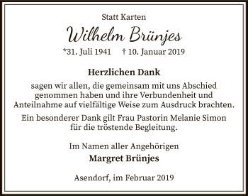 Traueranzeige von Wilhelm Brünjes von SYK