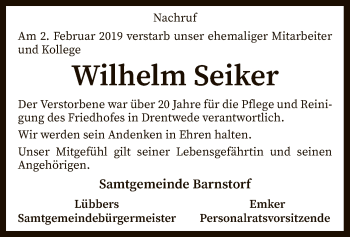 Traueranzeige von Wilhelm Seiker von SYK