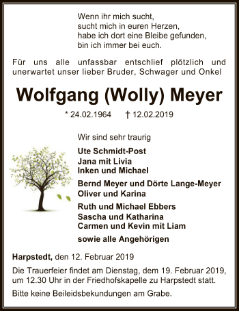 Traueranzeige von Wolfgang Meyer von SYK