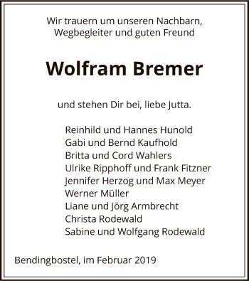 Traueranzeige von Wolfram Bremer von SYK