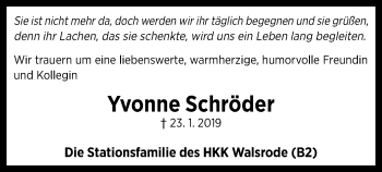 Traueranzeige von Yvonne Schröder von SYK