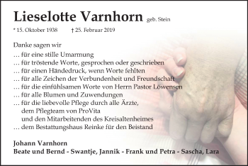 Traueranzeige von Lieselotte Varnhorn von SYK