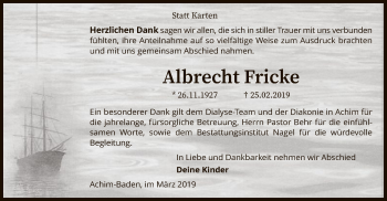 Traueranzeige von Albrecht Fricke von SYK