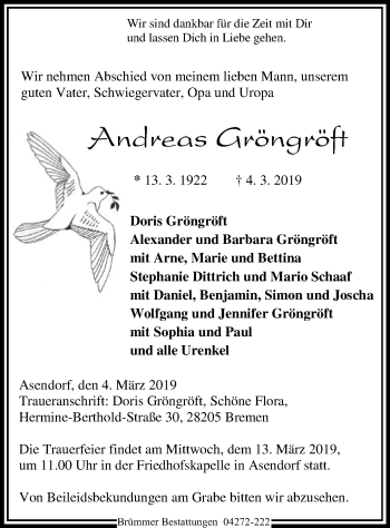 Traueranzeige von Andreas Gröngröft von SYK