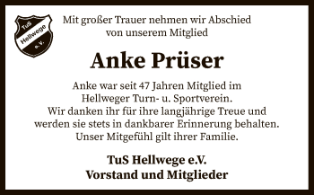 Traueranzeige von Anke Prüser von SYK