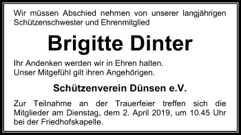 Traueranzeige von Brigitte Dinter von SYK