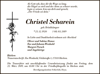 Traueranzeige von Christel Scharein von SYK