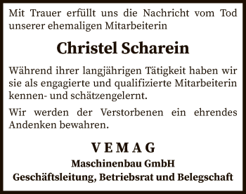 Traueranzeige von Christel Scharein von SYK