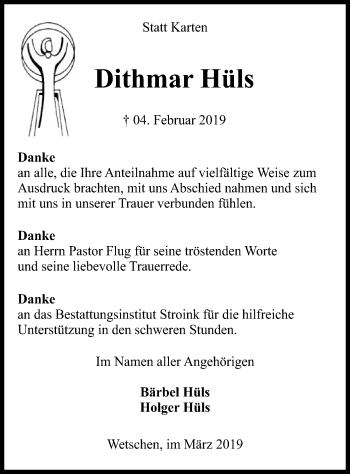 Traueranzeige von Dithmar Hüls von SYK