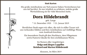 Traueranzeige von Dora Hildebrandt von SYK