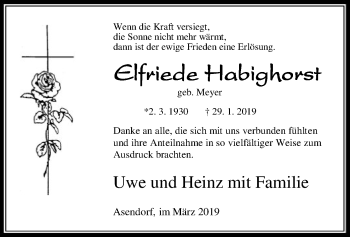 Traueranzeige von Elfriede Habighorst von SYK