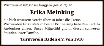 Traueranzeige von Erika Meinking von SYK