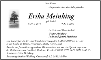 Traueranzeige von Erika Meinking von SYK