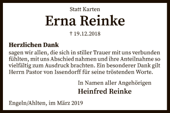 Traueranzeige von Erna Reinke von SYK