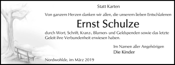 Traueranzeige von Ernst Schulze von SYK