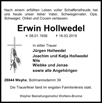 Traueranzeige von Erwin Hollwedel von SYK