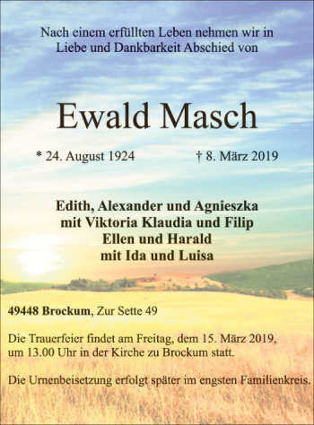 Traueranzeige von Ewald Masch von SYK