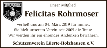 Traueranzeige von Felicitas Rohrmoser von SYK