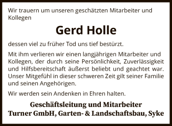 Traueranzeige von Gerd Holle von SYK