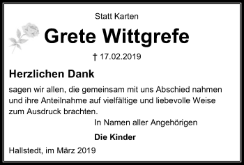 Traueranzeige von Grete Wittgrefe von SYK