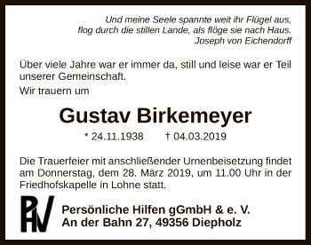 Traueranzeige von Gustav Birkemeyer von SYK