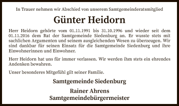 Traueranzeige von Günter Heidorn von SYK