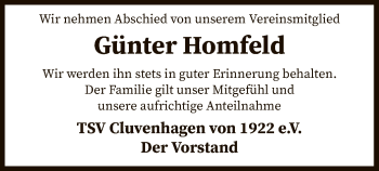 Traueranzeige von Günter Homfeld von SYK