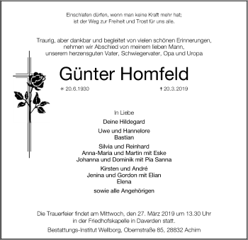 Traueranzeige von Günter Hornfeld von SYK