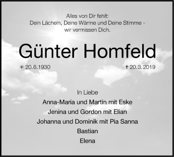 Traueranzeige von Günter Hornfeld von SYK