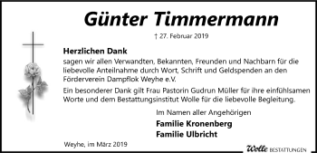 Traueranzeige von Günter Timmermann von SYK