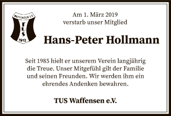 Traueranzeige von Hans-Peter Hollmann von SYK