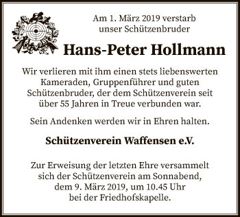 Traueranzeige von Hans-Peter Hollmann von SYK