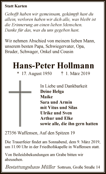 Traueranzeige von Hans-Peter Hollmann von SYK