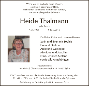 Traueranzeige von Heide Thalmann von SYK