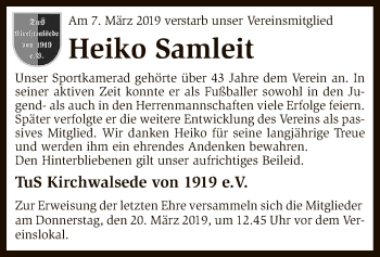 Traueranzeige von Heiko Samleit von SYK