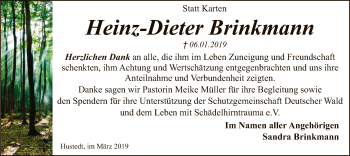 Traueranzeige von Heinz-Dieter Brinkmann von SYK